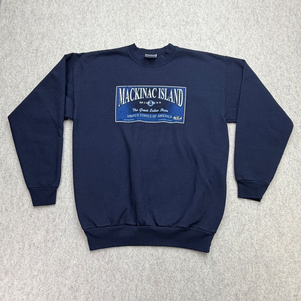 Vtg Mackinac Island Sweatshirt M Blue Gorpcore Souvenir Y2K Dadcore Cabin Unisex
